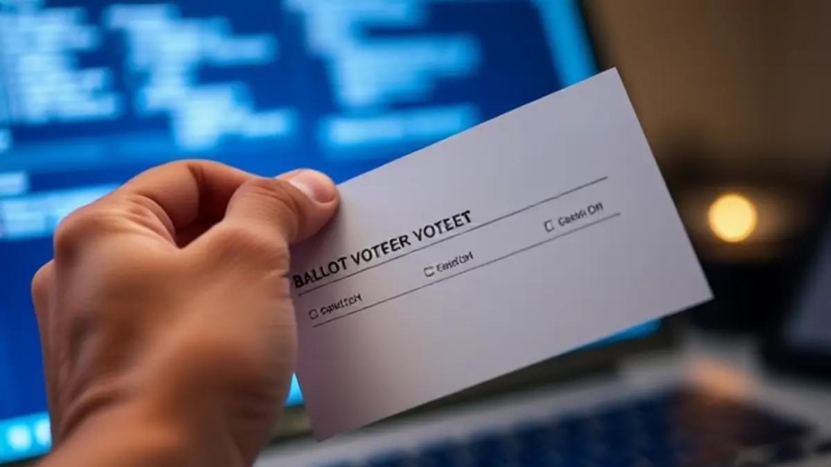 AI-generated editorial illustration for: Georgia holds emergency meeting on AI exposing voters’ secret ballots