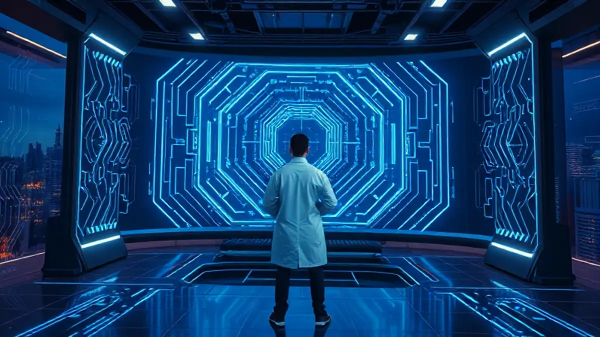 AI-generated editorial illustration for: Import AI 469: Science AI; RSI simulator; and Zuck’s technological pessimism