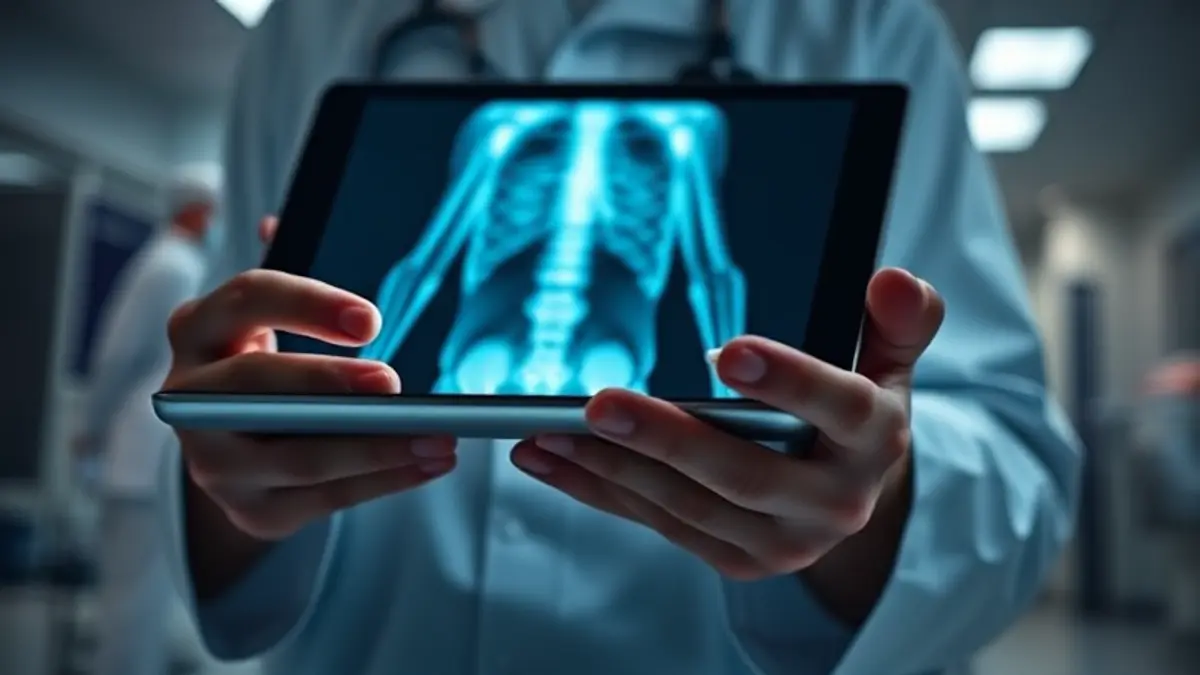 AI-generated editorial illustration for: Introducing CARE-X: Towards Clinically Useful Radiology VLMs with Auxiliary Supervision, Reward-Aligned Learning, and Tool-Augmented Measurement