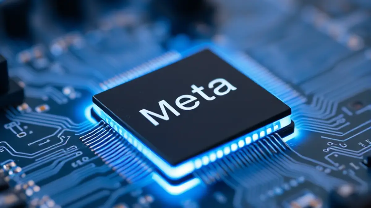AI-generated editorial illustration for: MTIA 300: Meta’s First Training Chip with Built-in NICs and Communication-Offloading Engines