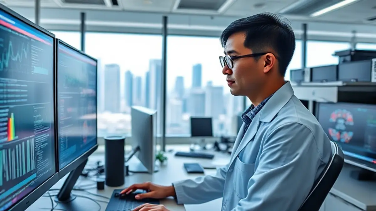 AI-generated editorial illustration for: One year in: How Microsoft Research Asia – Singapore is advancing research, partnership and talent for real-world impact